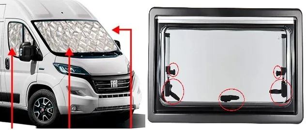 Ventanas y claraboyas de la camper Alquicamper · sistema de apertura y mosquitera magnética